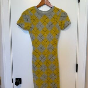 Ragged Priest Utopia Plaid Knit Mini Sweater Dress in Yellow and Gray